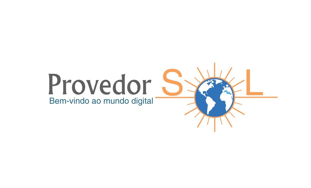 Marca Provedor SOL com globo azul e raios alaranjados